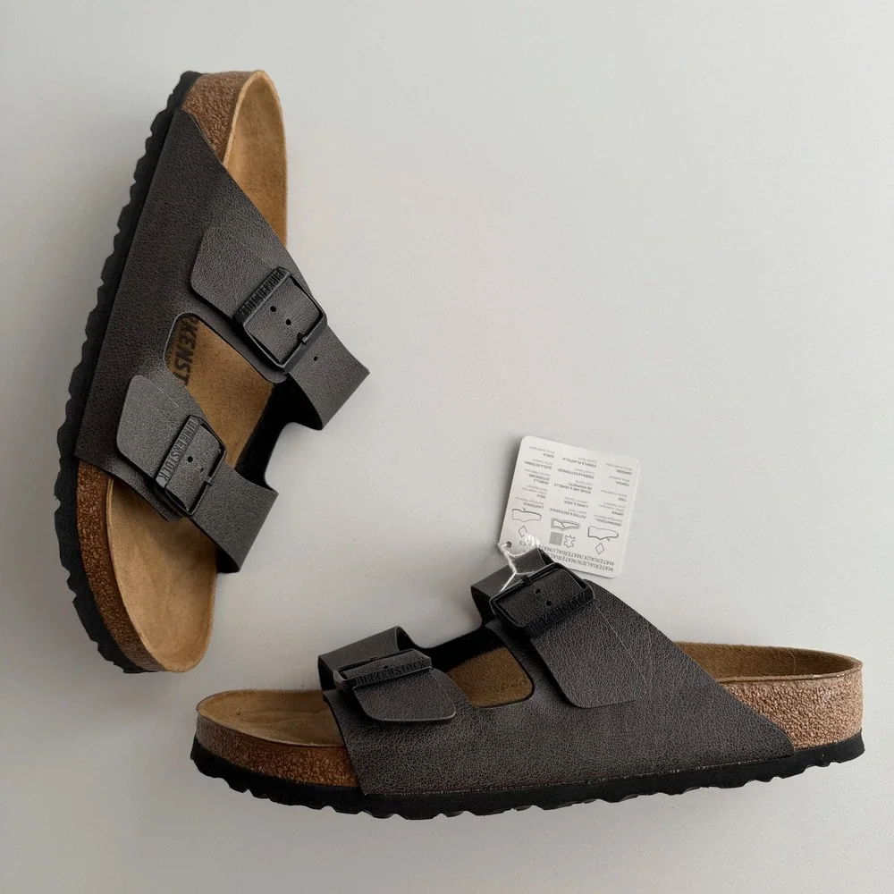 Birkenstock NWT Arizona Anthracite Vegan Birko Flor Comfort Sandals EU 42 US 9